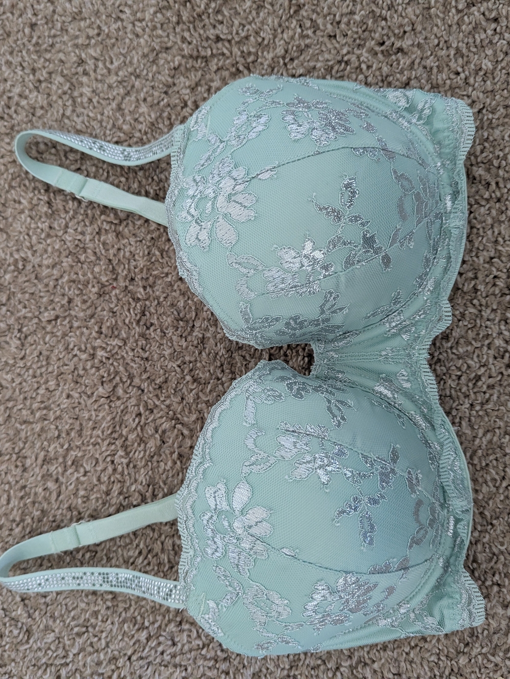 Victoria's Secret 32DDD Mint Green Lace Very Sexy Shine Strap Push-Up Bra